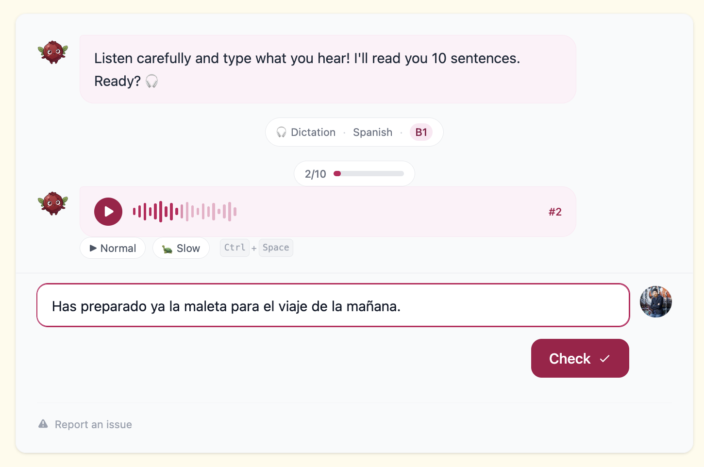 Dictation exercise: listening and typing what you hear