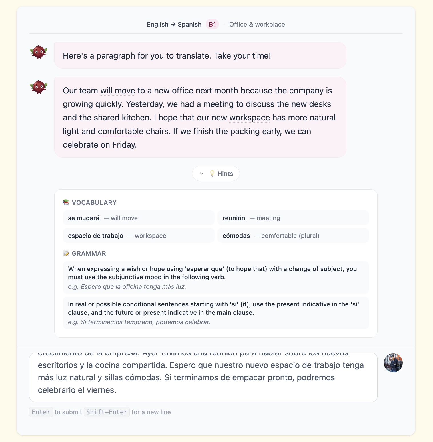 Translation exercise: Pip's paragraph and the user's answer